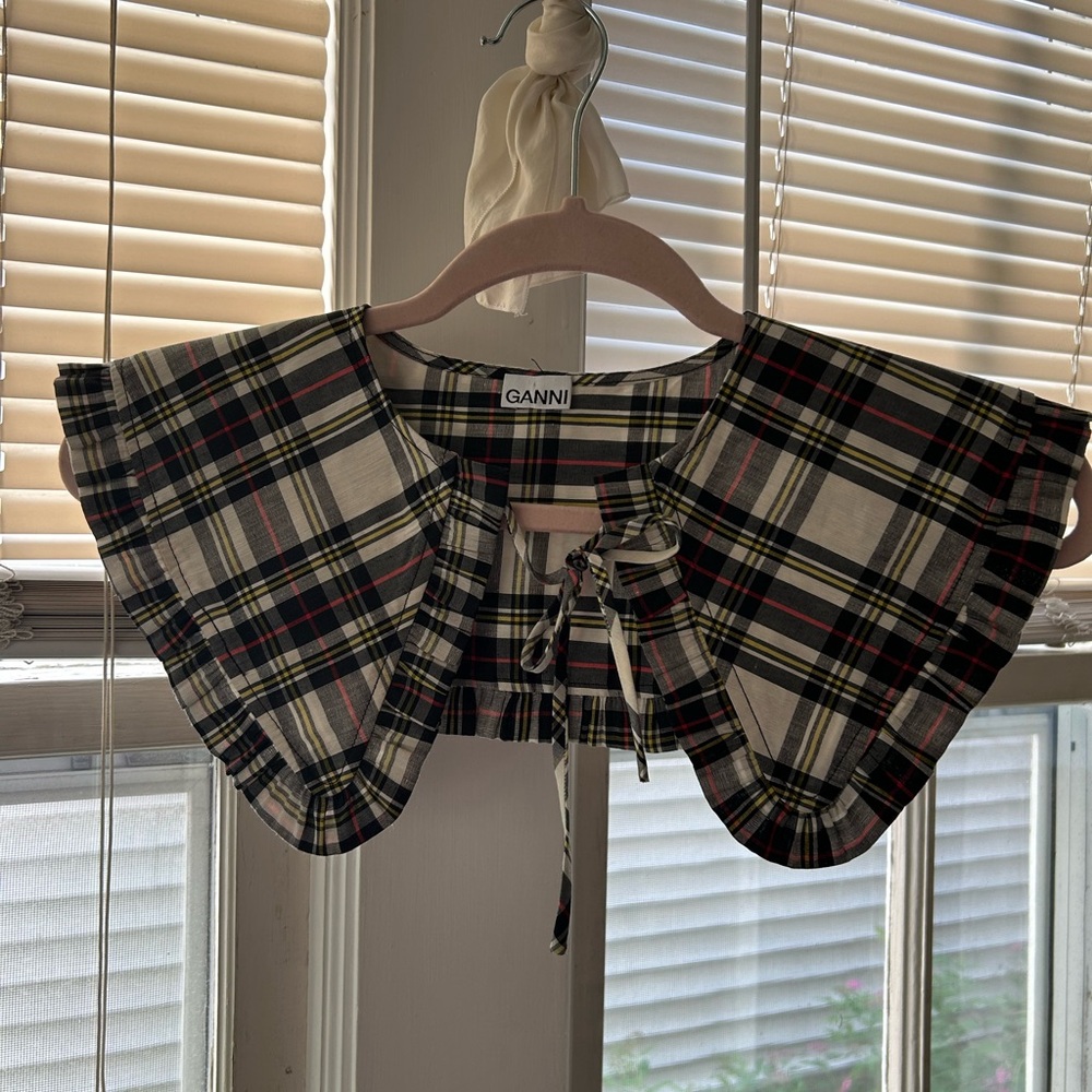 Ganni Checkered Plaid Collar with Tie